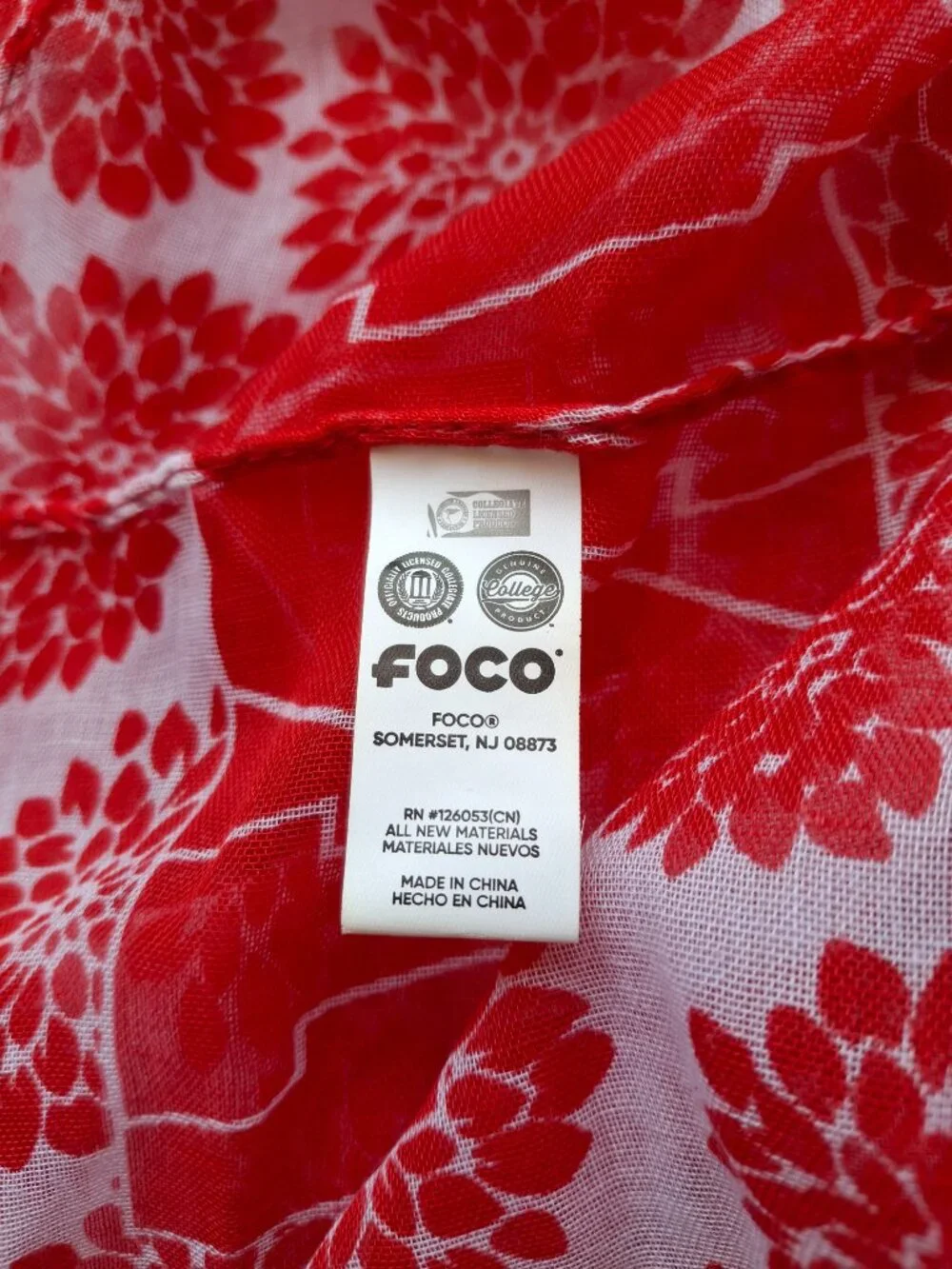 FOCO Nebraska Cornhuskers Lightweight Floral Snood Scarf, Red & White, NCAA